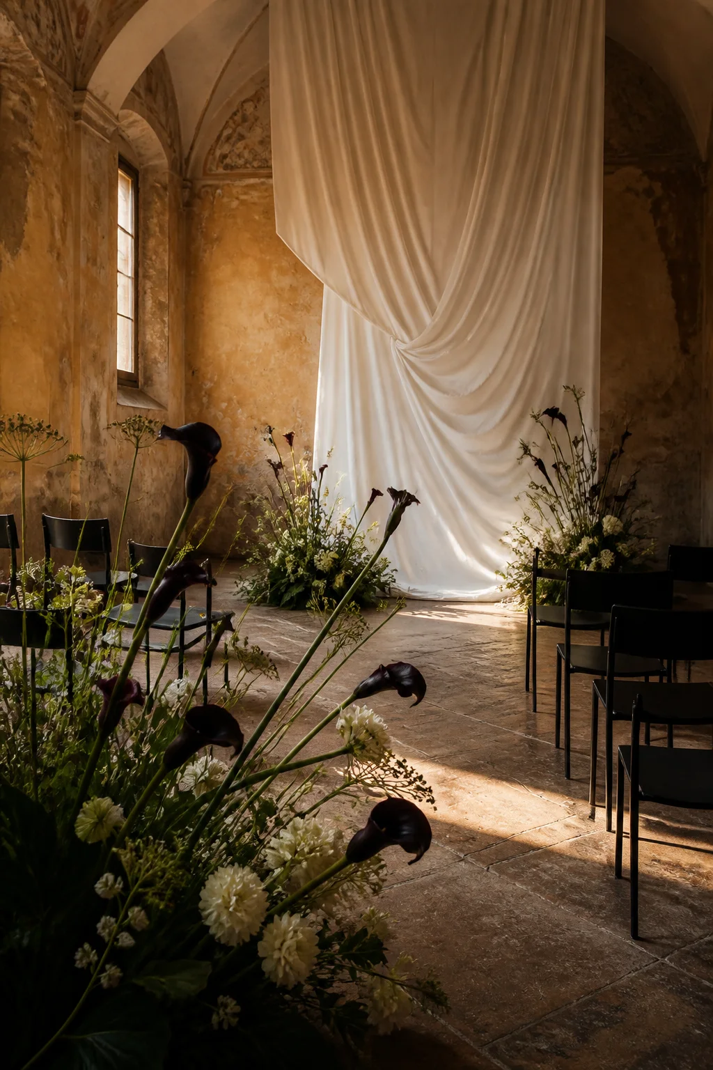 Installazione nuziale immaginaria in uno spazio storico